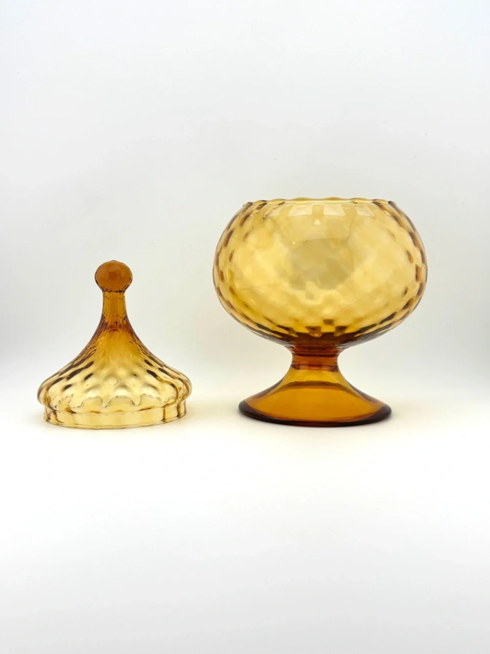 Vintage Amber Empoli Glass Circus Tent Design Covered Candy Dish